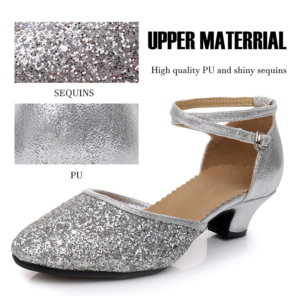 SWDZM Women's Glitter Latin Dance Shoes - Closed Toe Ballroom Salsa Heels for Party & Performance (Ideal for Salsa, Tango, Bachata & Wedding Dances)