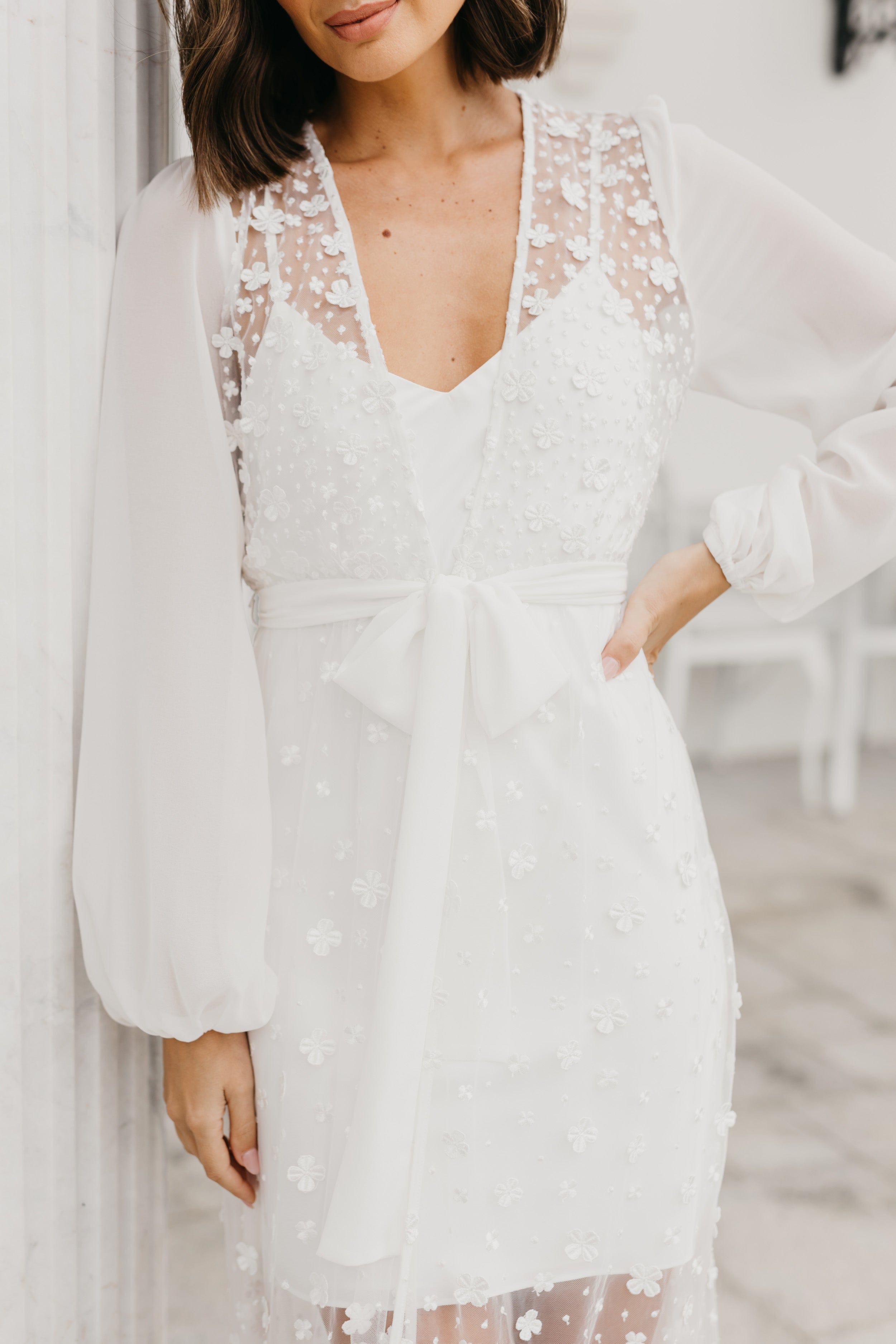 Cassidy Forget Me Knot Lace Maxi Bridal Robe with Slip - Elegant Wedding Gown for Brides, Bridal Party & Photoshoots