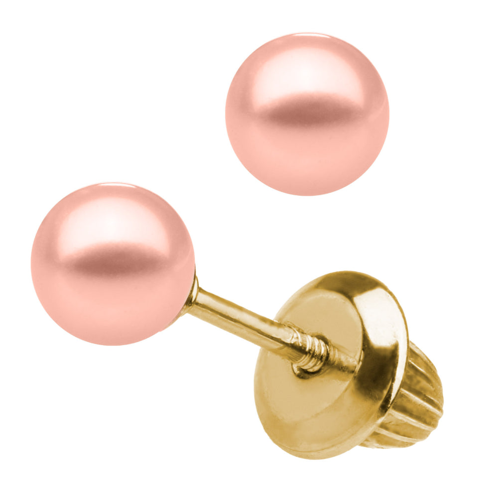 14K Gold Pink Pearl Stud Earrings for Girls – Elegant Kids Jewelry Gift for Birthdays, Parties & Special Occasions