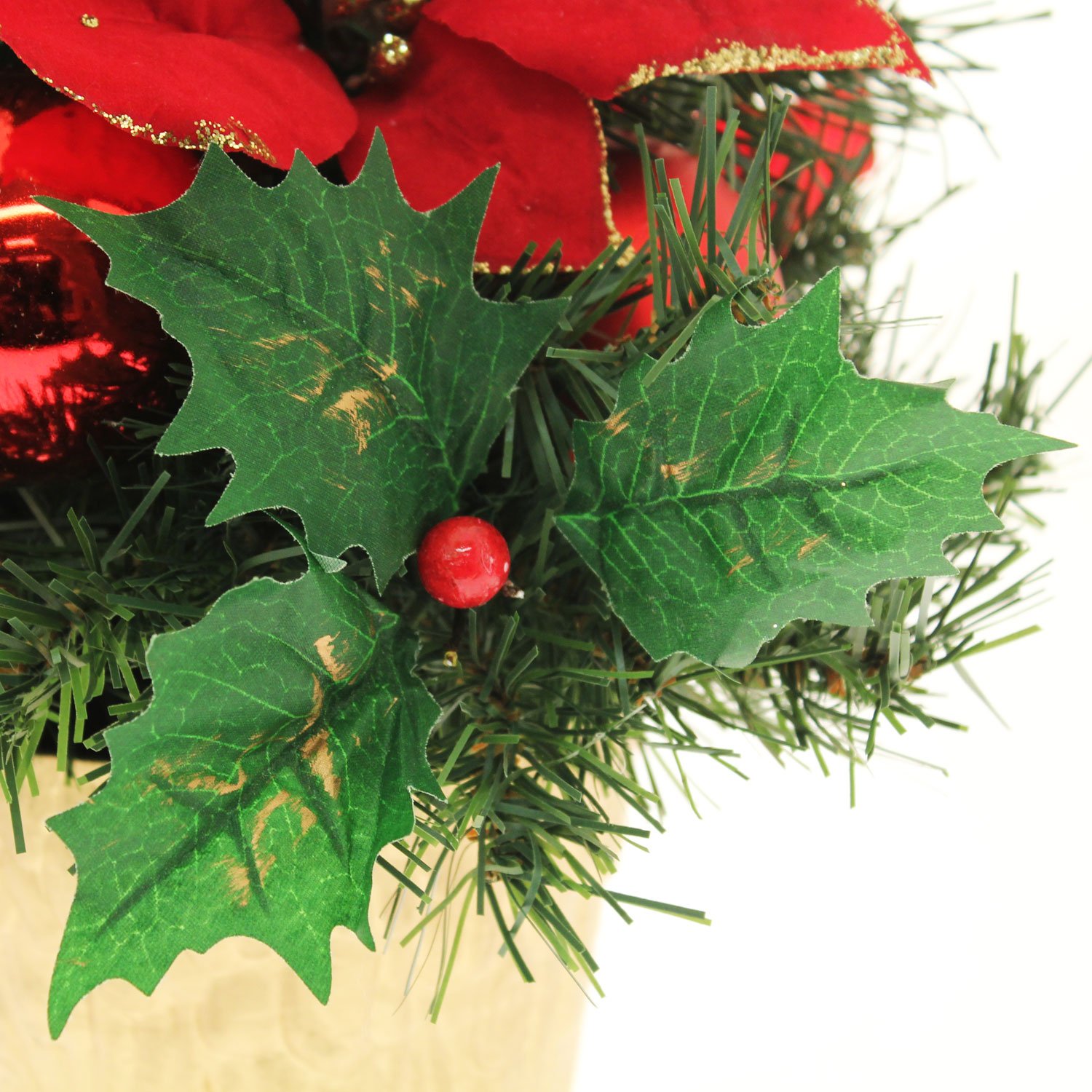 37cm Red & Gold Christmas Tree with Gold Pot - Elegant Holiday Table Decoration for Home, Office & Party Decor