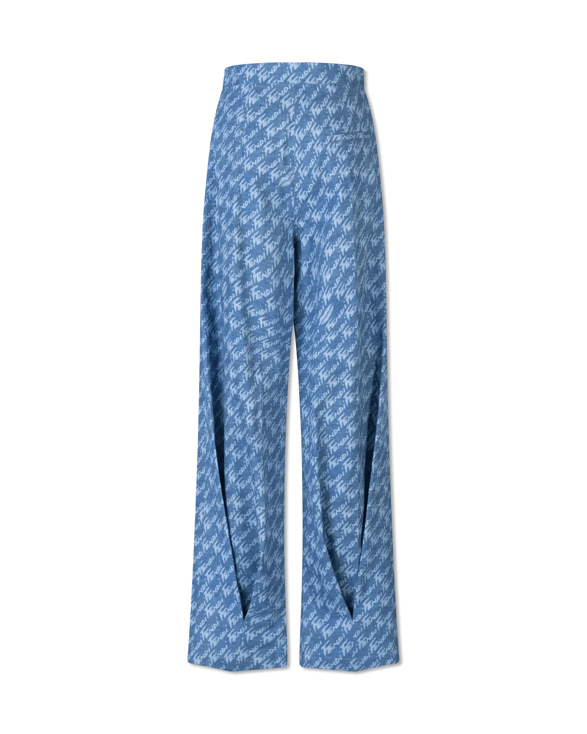 Fendi Women's High Waisted Denim Wide Leg Pants - Vintage Blue Distressed Jeans for Casual Outfits & Streetwear Fashion