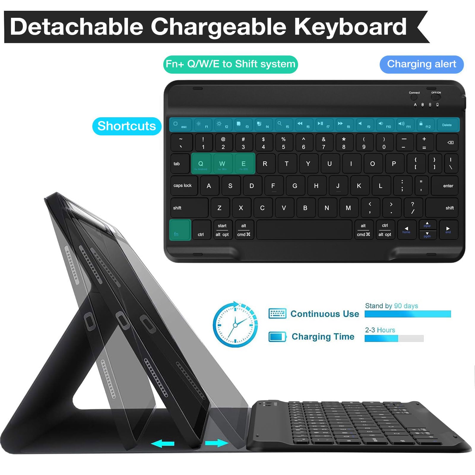 BLUTLOTUS Detachable Keyboard Case for iPad Air 11-inch M2 2024/10.9-inch Air 5th/4th Gen & iPad Pro 11-inch - Slim Bluetooth Keyboard Cover with Apple Pencil Holder | Perfect for Work, Study & Travel (Black)