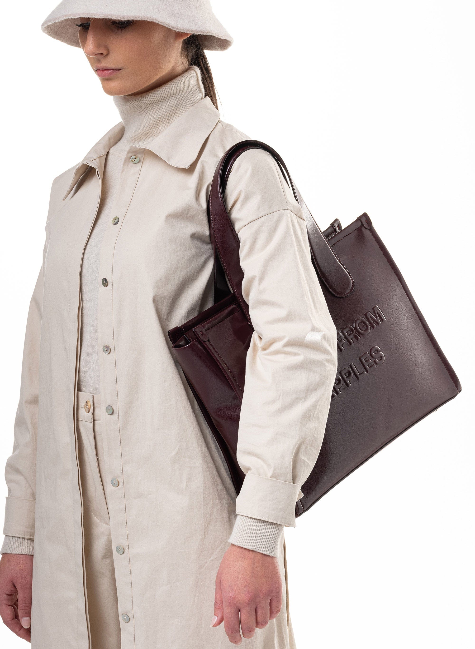 Alma L Apple Leather Vegan Tote Bag for Women | Eco-Friendly Cruelty-Free Handbag | Perfect for Work, Travel & Everyday Use | Plum Color