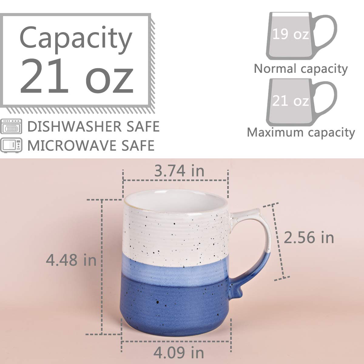 Bosmarlin 21 Oz Large Stoneware Coffee Mug - Big Tea Cup for Office & Home - Dishwasher & Microwave Safe - Deep Blue - Perfect for Hot Beverages, Soups, and Breakfast Cereals