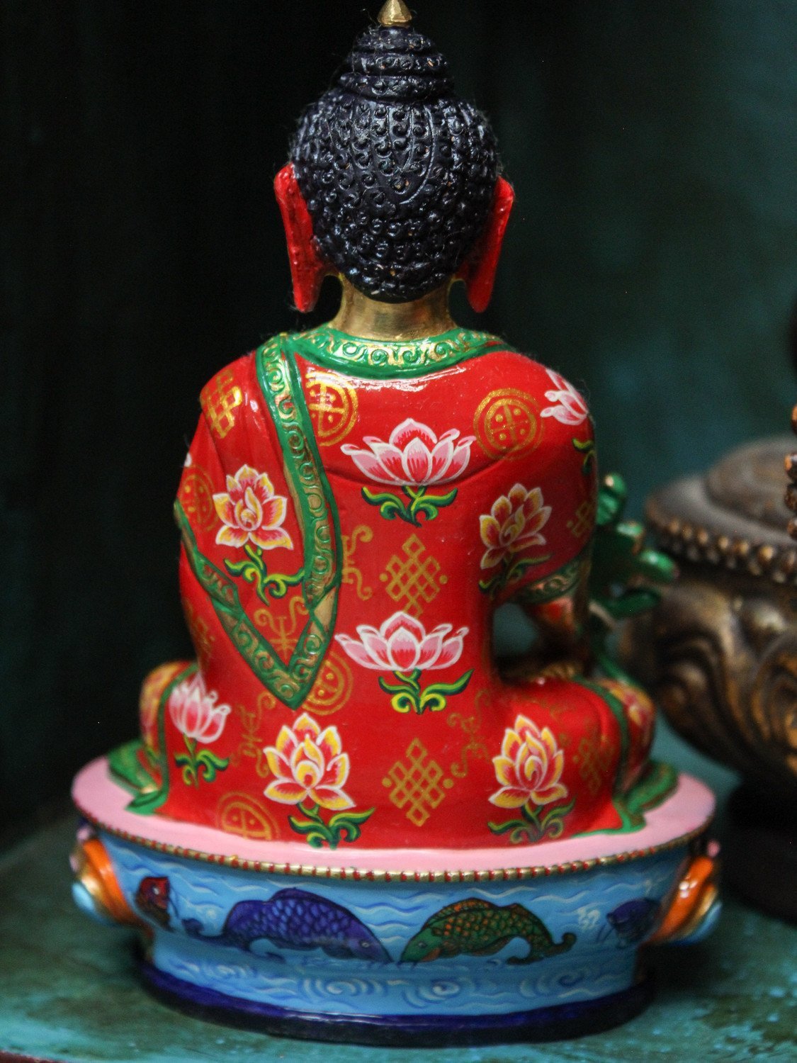Exquisite Hand-Painted Medicine Buddha Statue for Home Altar, Meditation Room & Spiritual Decor | Tibetan Buddhist Artwork