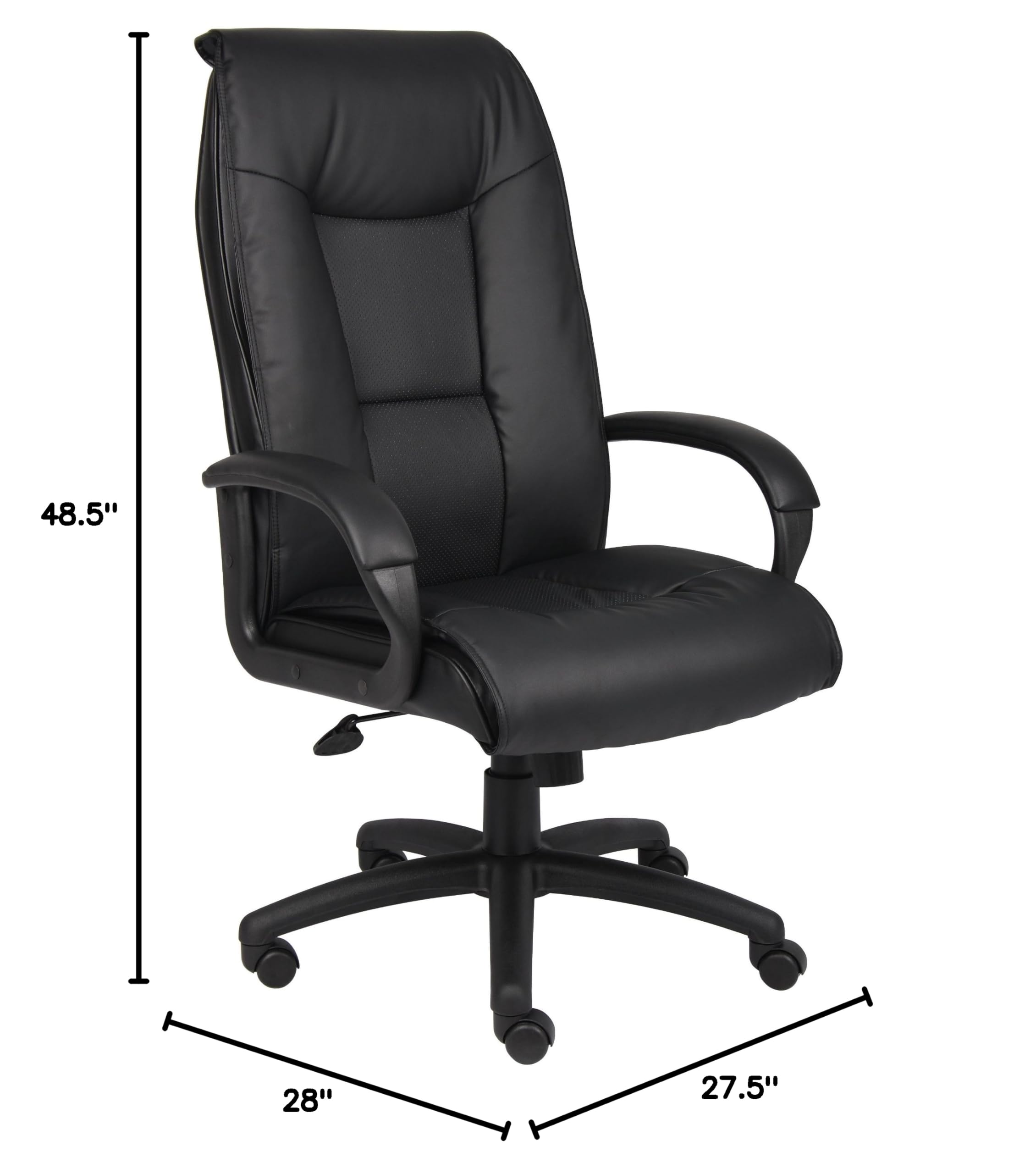 Premium Black Executive LeatherPlus Office Chair with Padded Arms - Ergonomic High Back Desk Chair for Home & Business Workspaces, Conference Rooms, and Professional Offices