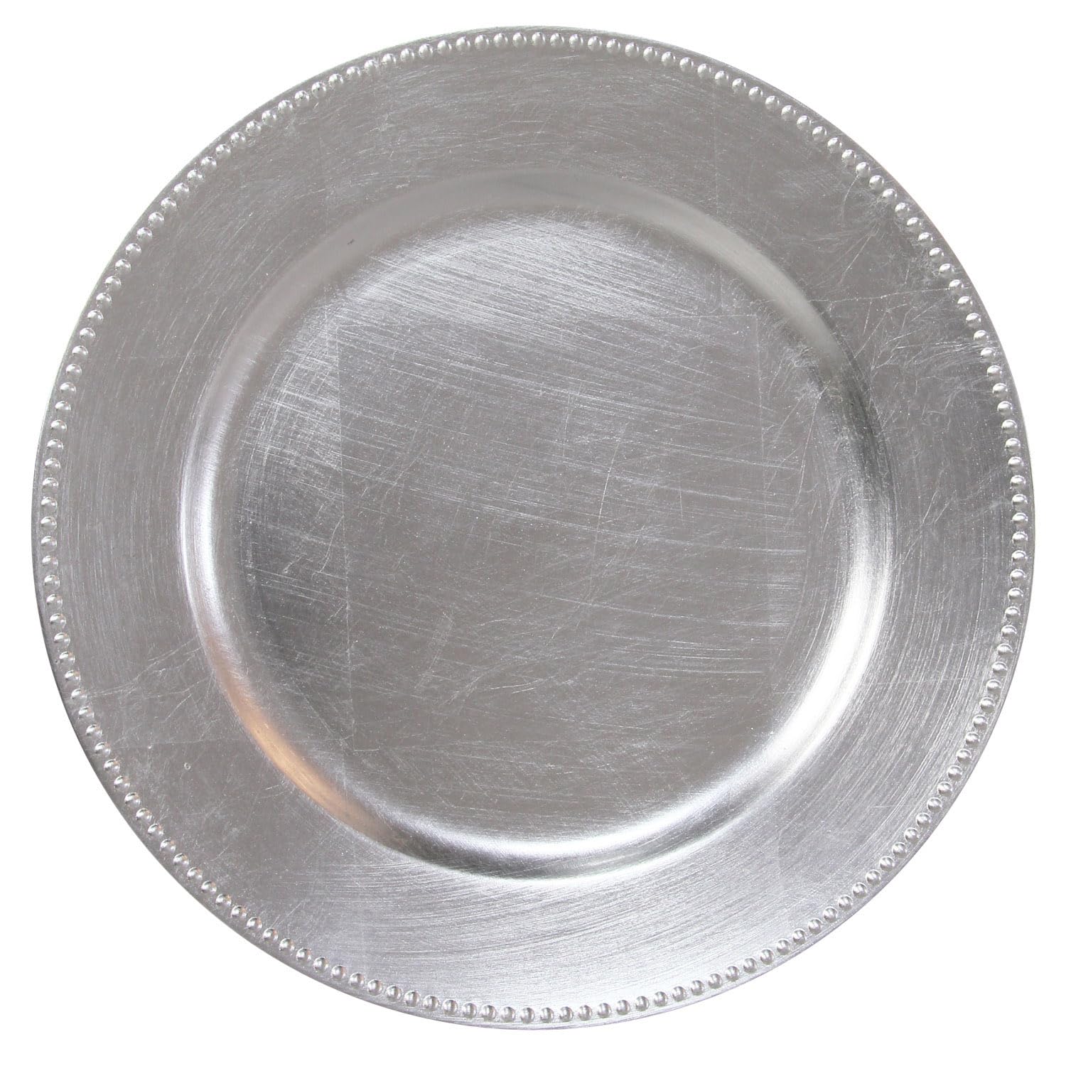 Silver Plastic Beaded Charger Plates - 12 Pack 13 Inch Round Metallic Wedding Dinner Plates for Party Decorations & Formal Events - Elegant Table Setting for Weddings, Anniversaries, Banquets