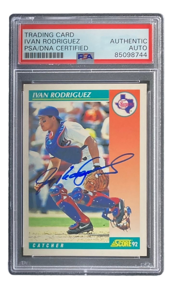 Ivan Rodriguez Autographed 1992 Score #700 Texas Rangers Rookie Card - PSA/DNA Certified - Perfect for Baseball Memorabilia Collectors & Sports Fans Display