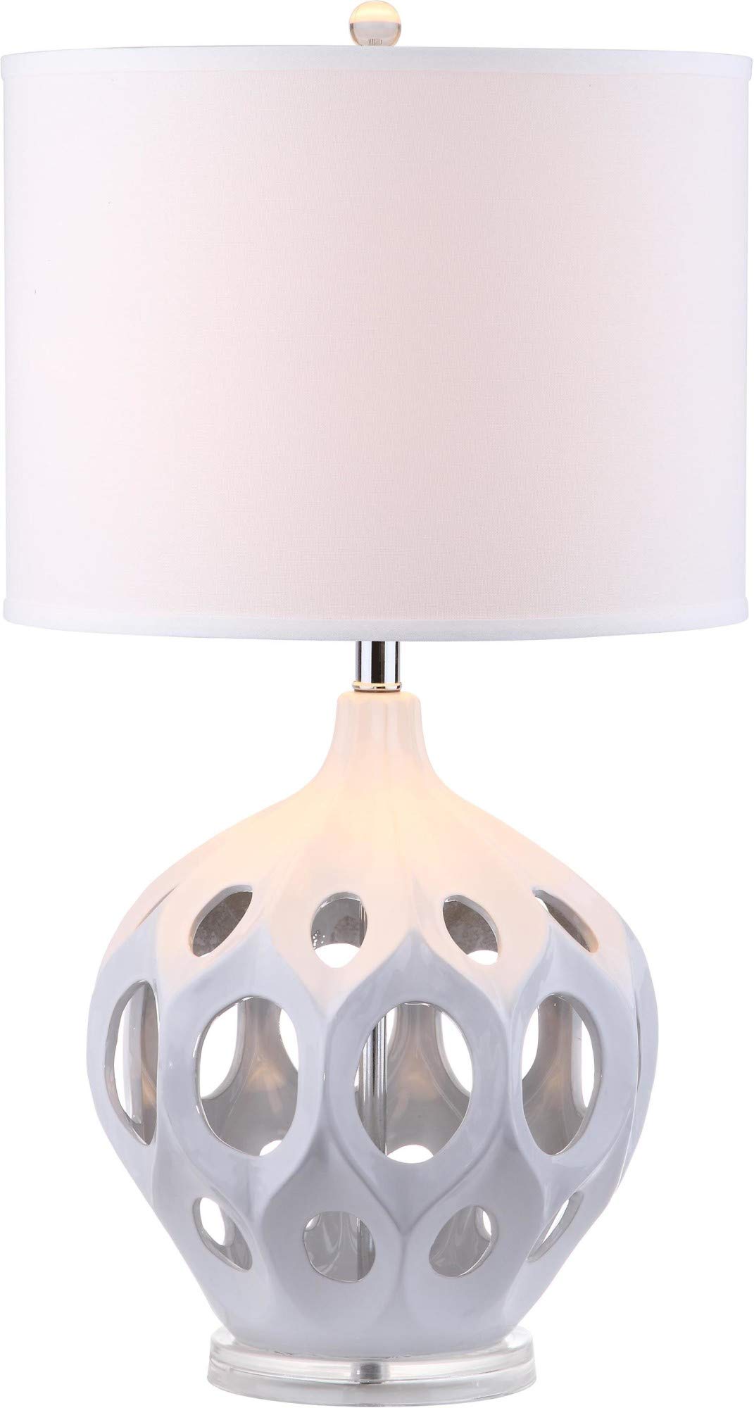 SAFAVIEH Regina Modern Farmhouse White Ceramic 29-inch Table Lamp with LED Bulb - Perfect for Bedroom, Living Room & Home Office Nightstand Lighting