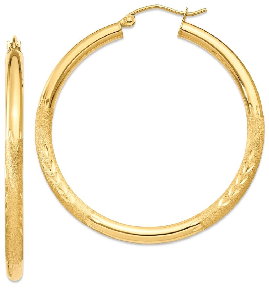 14K Solid Yellow Gold 3mm Round Large Hoop Earrings for Women - Classic Dainty Everyday Jewelry for Work, Party & Gift Giving