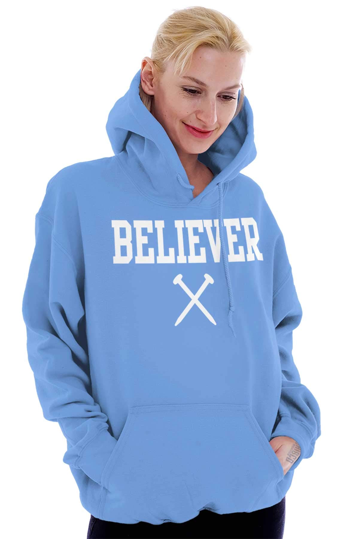 Classic Teaze Believer Nails Cross Christian Hoodie Sweatshirt for Women & Men - Religious Apparel for Church, Bible Study & Everyday Faith Wear