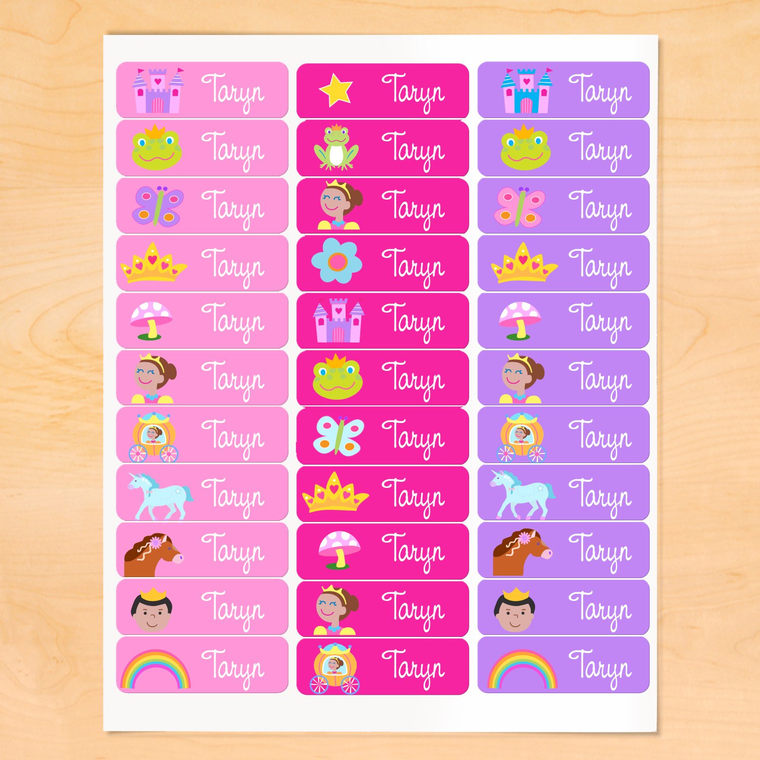 Personalized Waterproof Peel & Stick Rectangle Labels for Kids - 30 Custom Name Stickers for School, Camp, Lunches & Water Bottles | Durable & Fun Princess Design