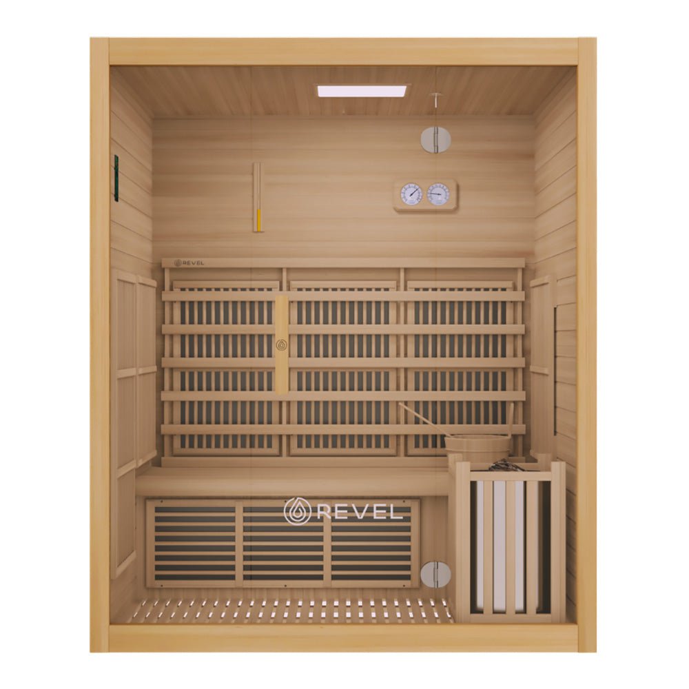 Revel Recovery NordicWave 3 Person Infrared & Traditional Hybrid Sauna for Home Spa, Relaxation & Detox - Indoor Sauna for Health & Wellness
