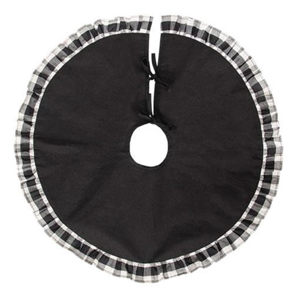 Black and White Buffalo Check Christmas Tree Skirt with Ruffled Trim - Perfect for Holiday Decor and Festive Home Styling