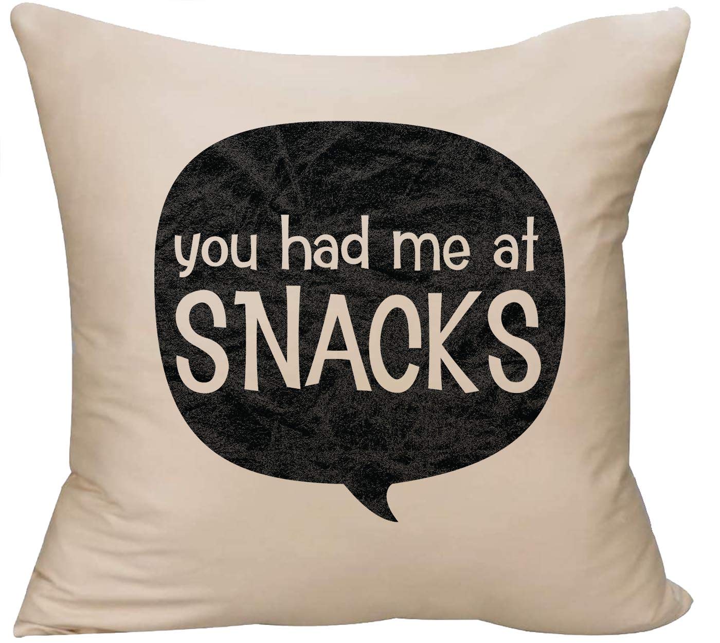 EVH 'You Had Me at Snacks' Funny Quote Decorative Throw Pillow Cover 18x18 Inches - Beige Couch Pillow for Living Room, Funny Gift for Food Lovers, Snackers & Munchies Fans