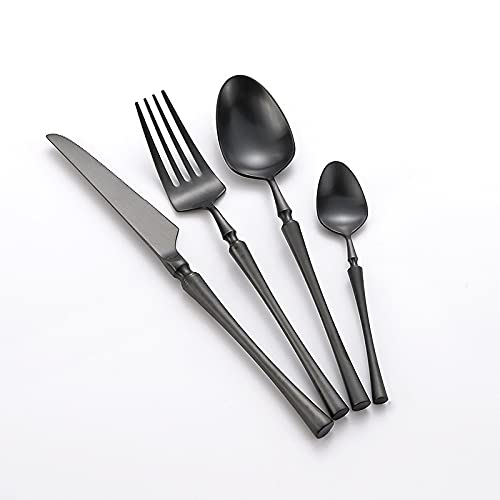 Premium 24-Piece Korean Vintage Flatware Set - 18/8 Stainless Steel Matte Black Silverware with Knives, Forks & Spoons - Elegant Dinnerware for Home, Restaurant & Special Occasions