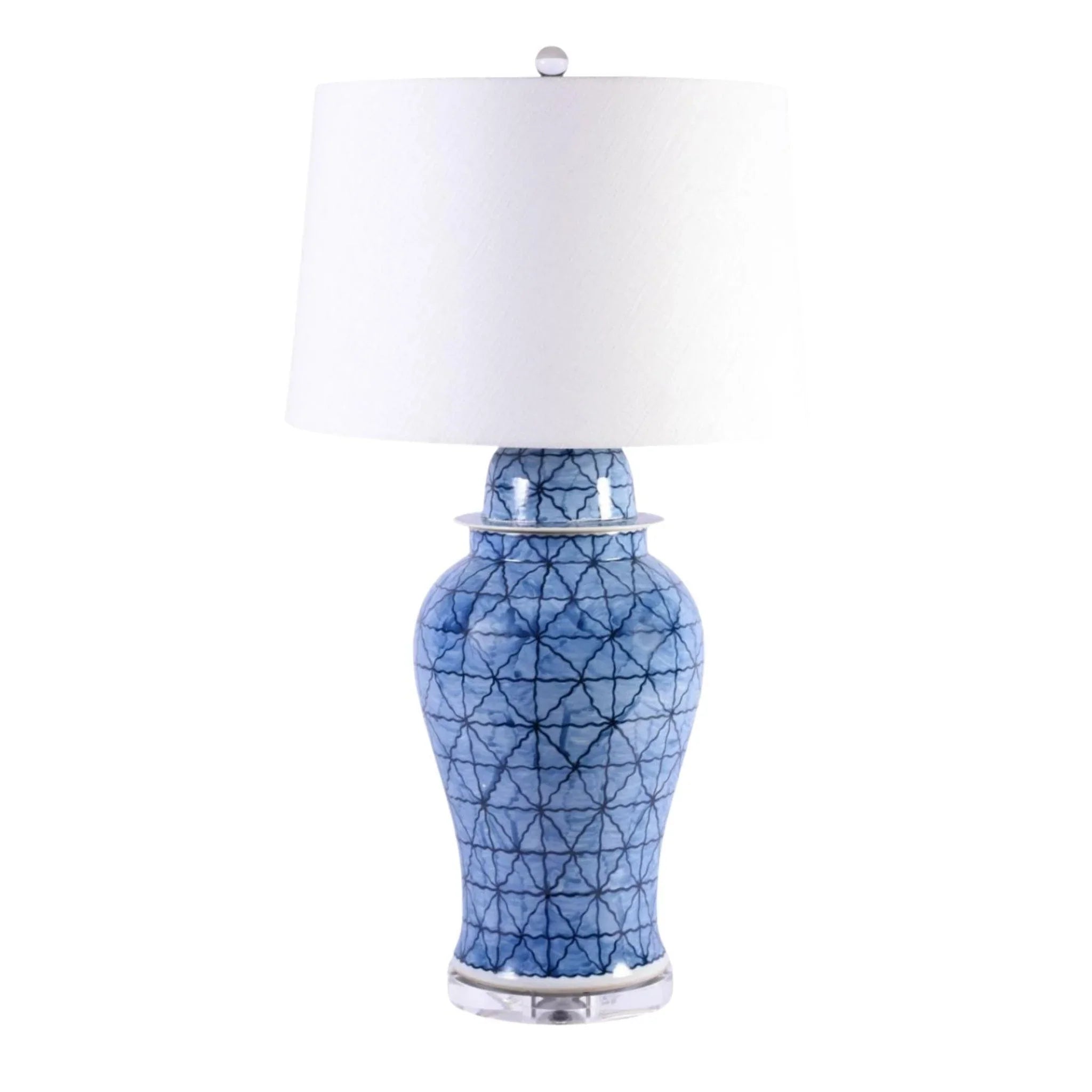Blue and White Chess Pattern Porcelain Table Lamp - Elegant Home Decor for Living Room, Bedroom, or Office
