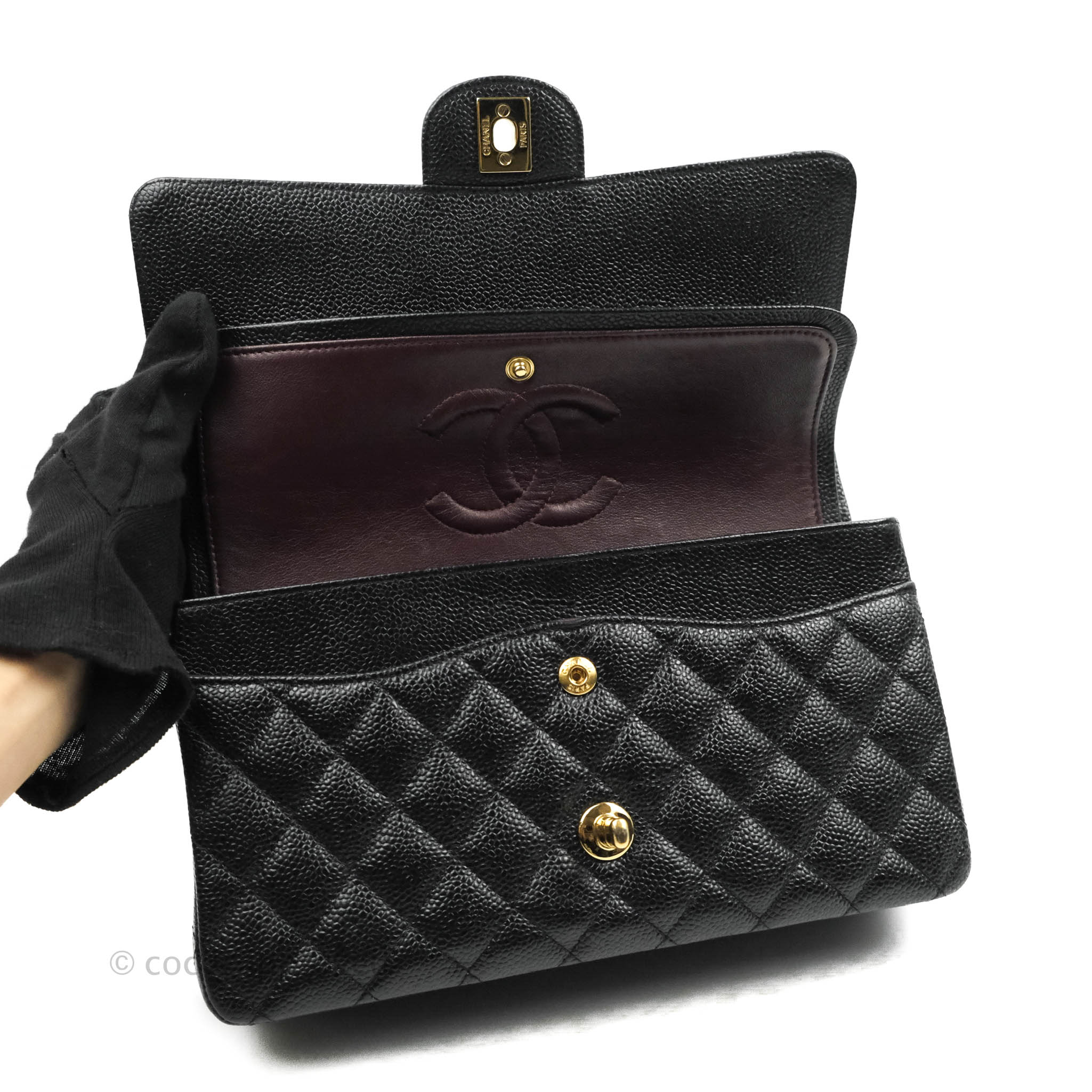 Chanel Classic Medium Double Flap Bag in Black Caviar Leather with Gold Hardware - Luxury Handbag for Women, Perfect for Work, Evening Events & Special Occasions