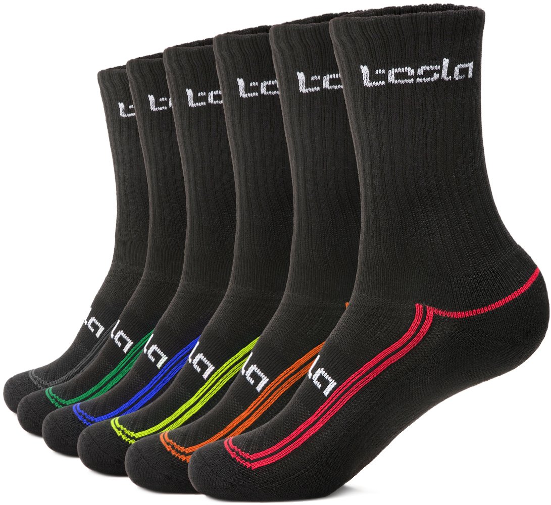 TSLA 6 Pairs Men's & Women's Athletic Crew Socks - Breathable Cotton Blend Cushioned Mid-Calf Running Socks for Sports & Workout - Perfect for Gym, Jogging & Daily Wear