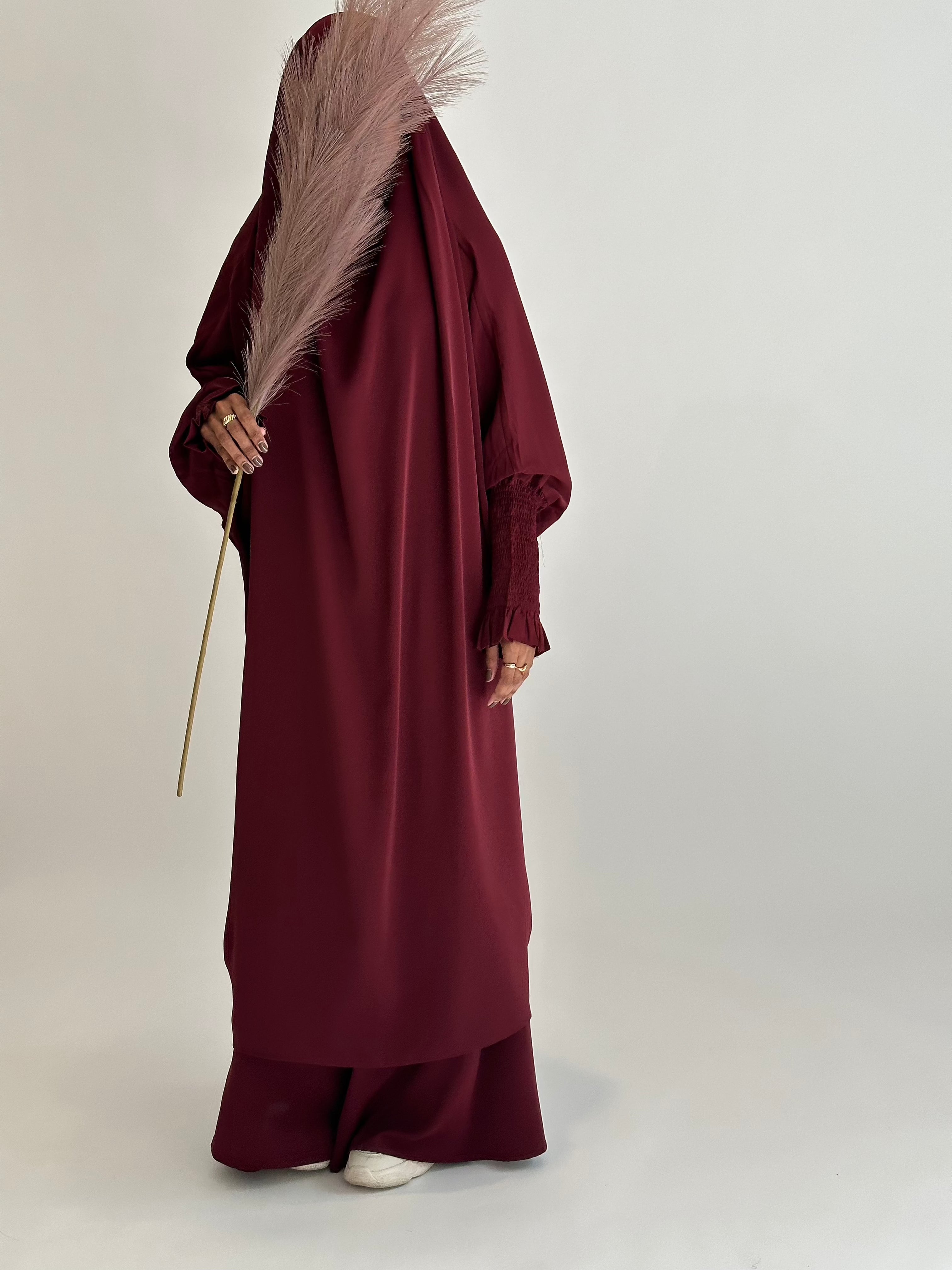 Medina 2-Piece Jilbab Set - Wine Red Color | Modest Islamic Prayer Dress for Women | Perfect for Daily Wear, Mosque Visits & Special Occasions