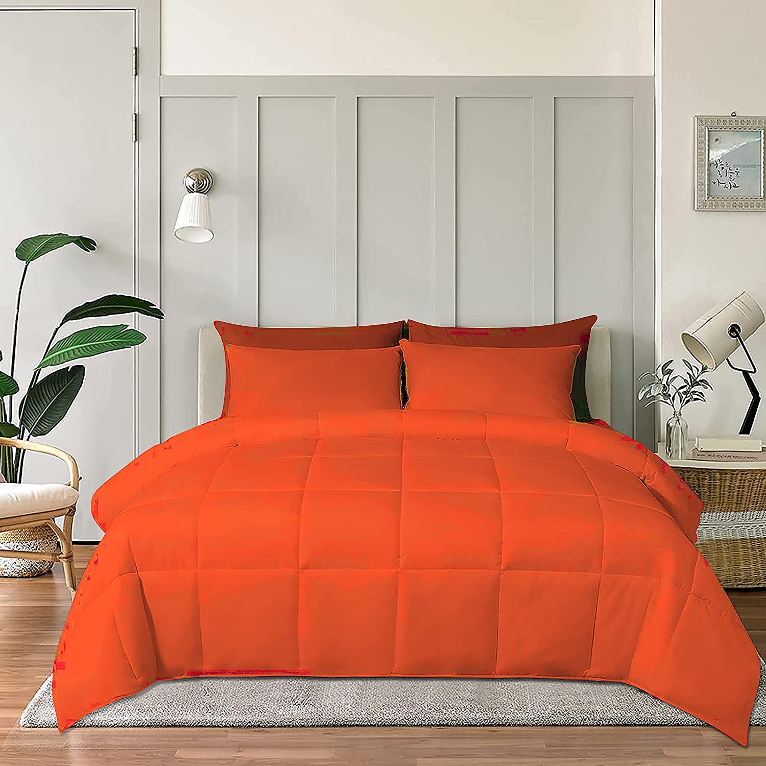 Lightweight All Season Down Alternative Comforter - 100% Cotton Soft Quilted Duvet Insert | Cooling Bedding for Warm Weather & Hot Sleepers | King/California King Size | Orange | Perfect for Summer Nights & Temperature Regulation
