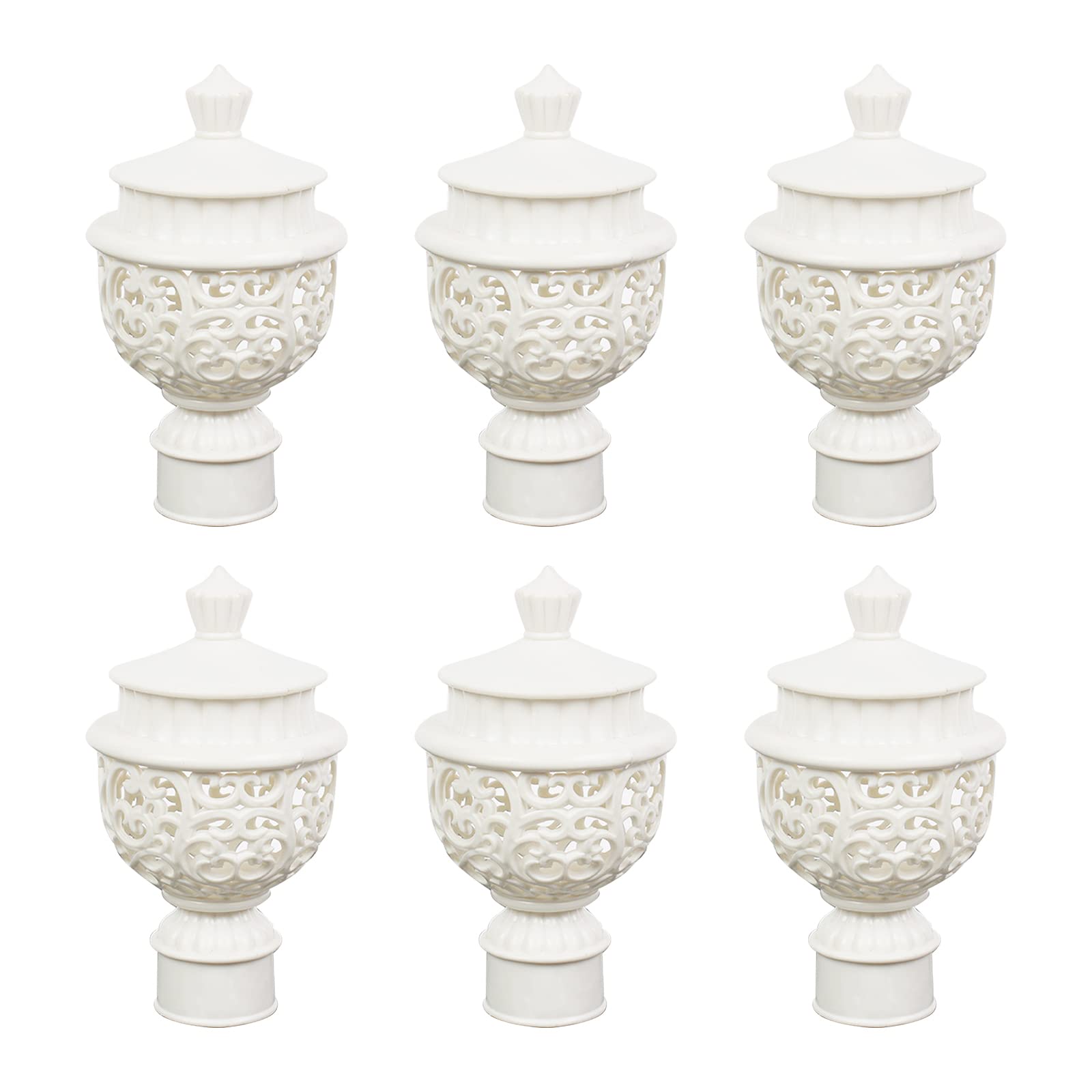 6Pcs White Hollow Lantern Plastic Curtain Finials for 28mm Drapery Rods - Decorative Window Curtain Rod End Caps for Living Room, Bedroom & Home Decor