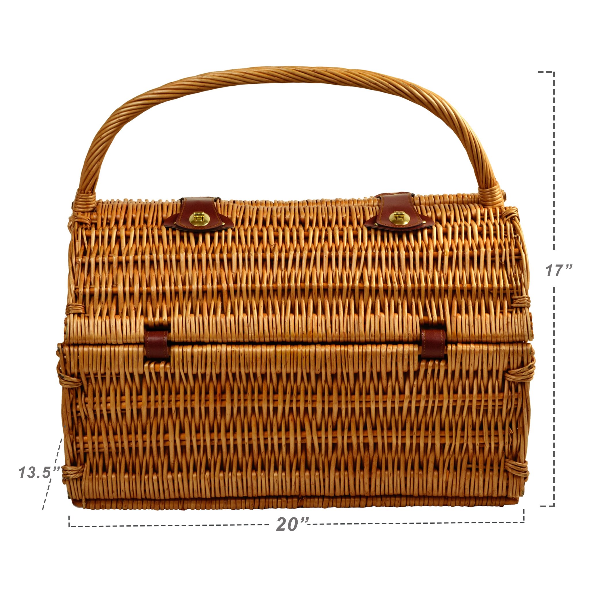 Premium Yorkshire Willow Picnic Basket for 4 - Classic Ascot Style with Complete Service Set | Perfect for Outdoor Dining, Garden Parties & Romantic Picnics