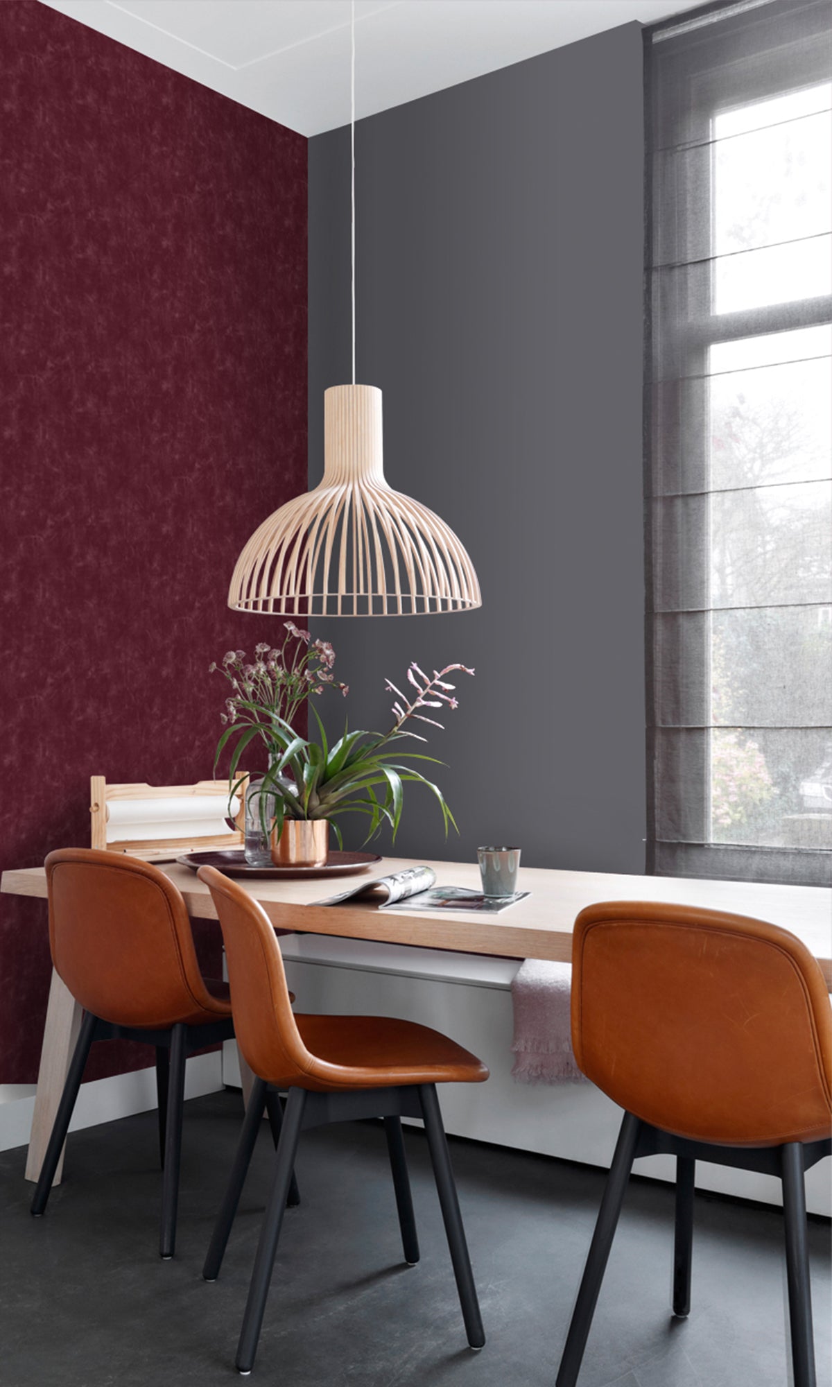 Burgundy Red Painterly Effect Wallpaper R9416 - Elegant Textured Wall Covering for Living Room, Bedroom & Home Decor