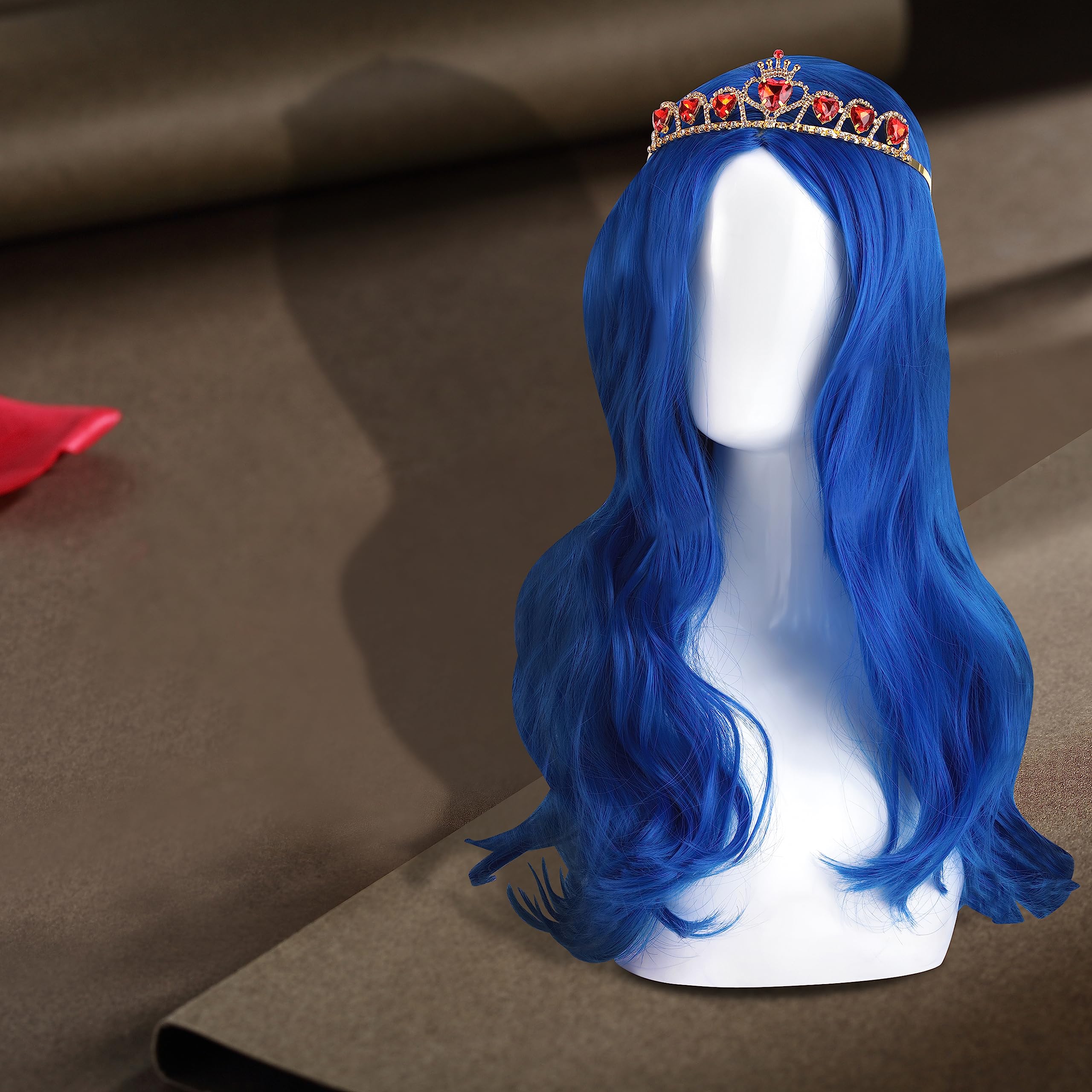 Evie Descendants Costume Wig for Girls - Long Blue Princess Cosplay Wig with Crown | Perfect for Halloween, Dress-Up Parties & Disney Themed Events