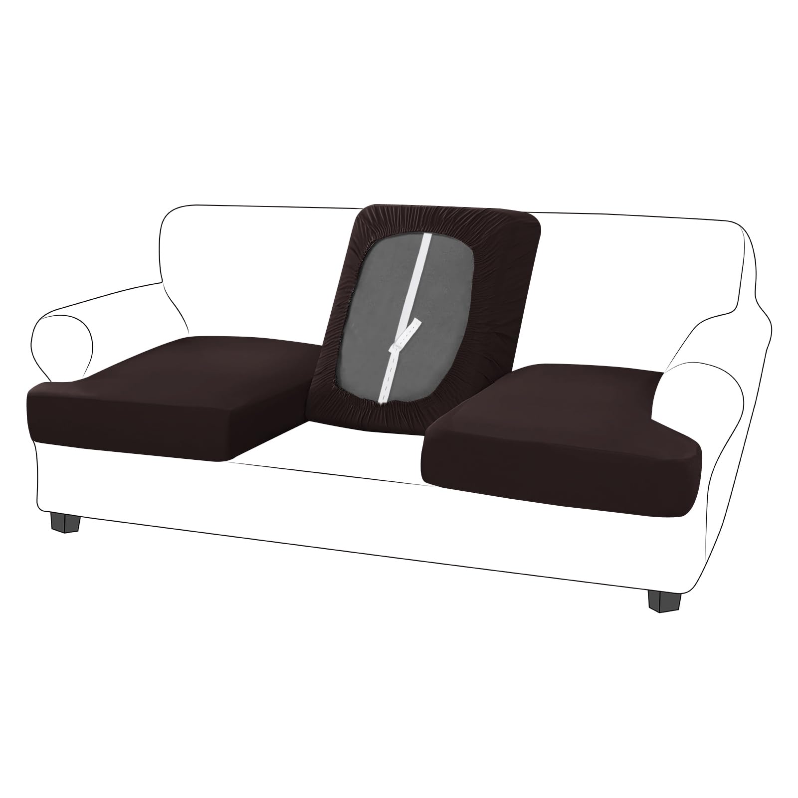 Stretch Spandex Sofa Slipcovers Set - 3-Piece T-Cushion Couch Protector for Sectional, Armchair & Loveseat | Chocolate Brown | Home Decor, Living Room Furniture Protection