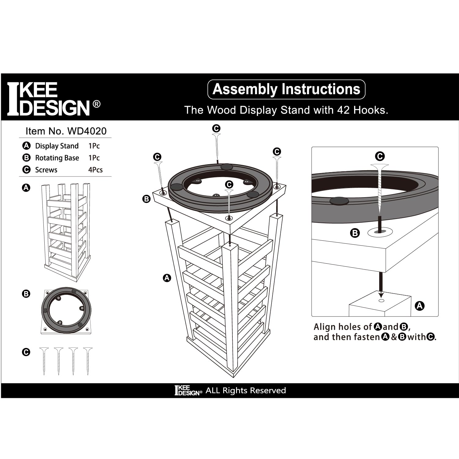Ikee Design Wood Rotating Jewelry Display Stand with 42 Removable Hooks - 5-Tier Earring Organizer in Oak Finish for Boutique, Home & Retail Store Display