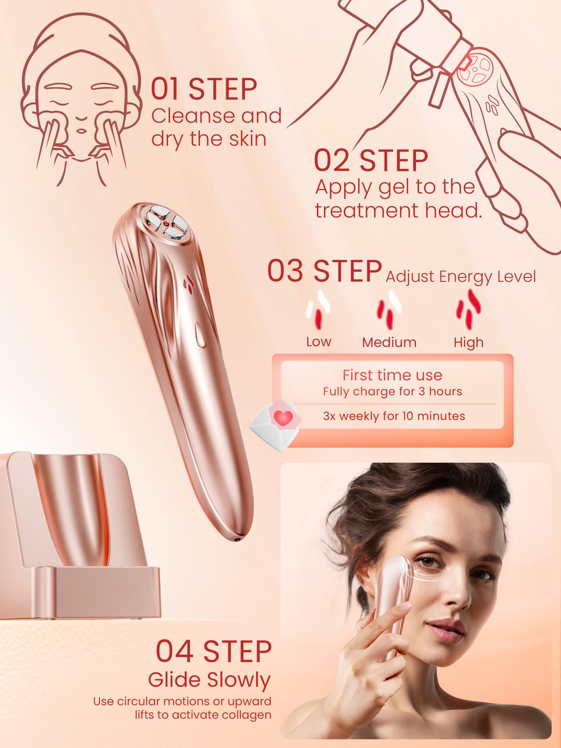 RF Skin Tightening Device for Face - Anti-Aging Wrinkle Removal & Lifting Machine, Wireless Home Beauty Device with 3 Levels for At-Home Skin Renewal | Perfect for Daily Skincare Routine, Salon-Quality Facial Treatment & Anti-Aging Care