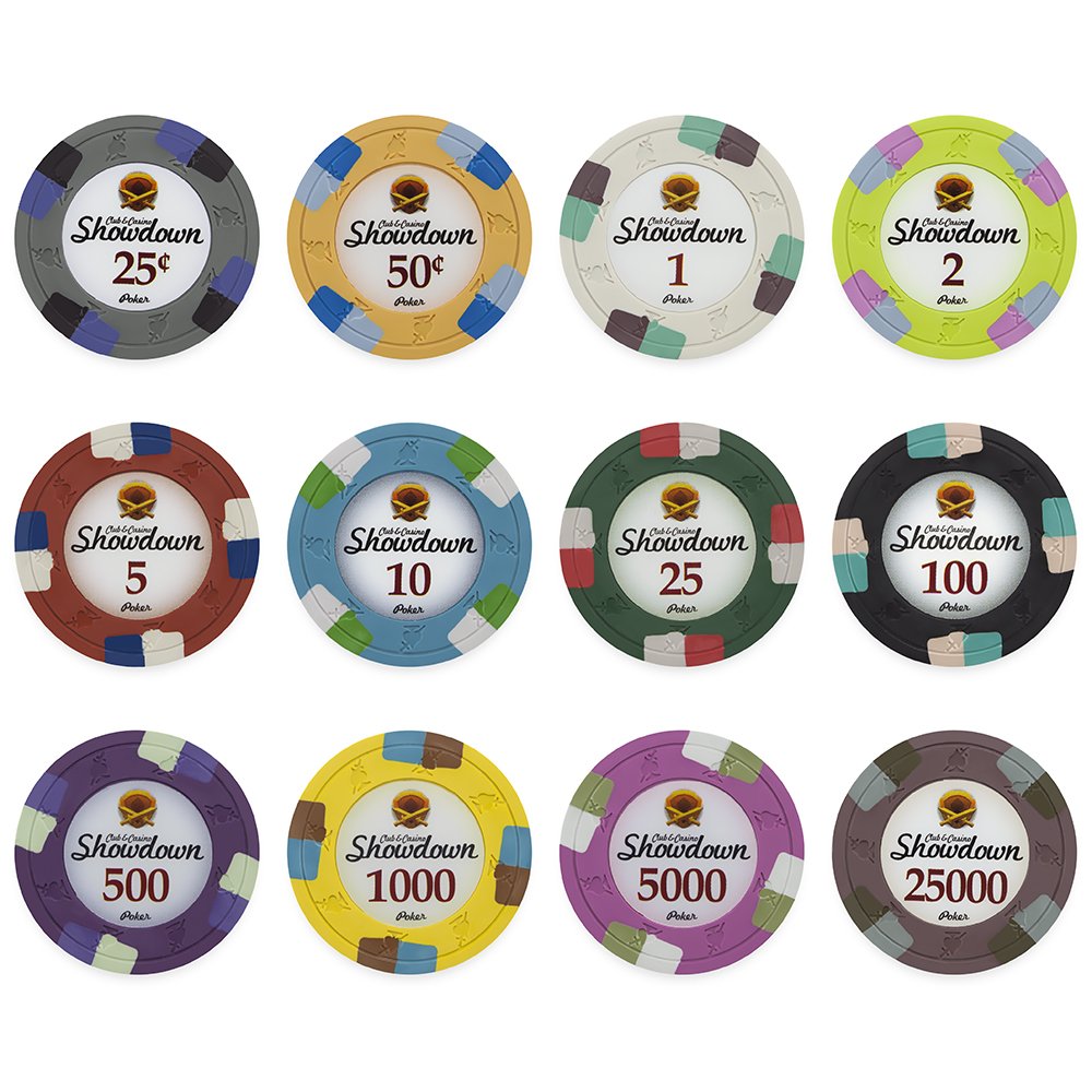 TMG 500 Bulk Show Down Club & Casino 13.5g Clay Composite Poker Chips Set - Professional Poker Chips for Casino Nights, Home Games, Poker Tournaments & Card Game Parties