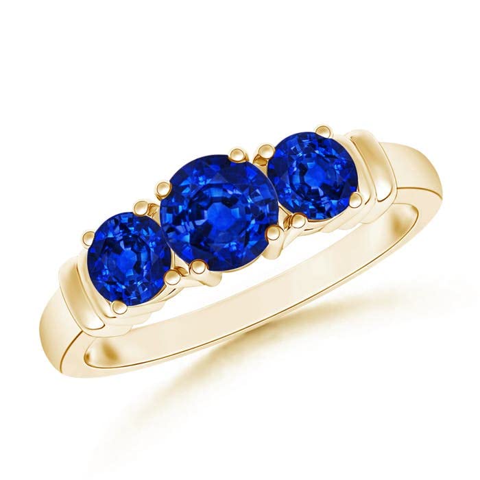 Natural Blue Sapphire Three Stone Ring for Women - Sterling Silver/14K Gold/Platinum | September Birthstone Jewelry | Elegant Gift for Birthday, Wedding, Anniversary & Engagement | Perfect for Evening Events & Special Occasions
