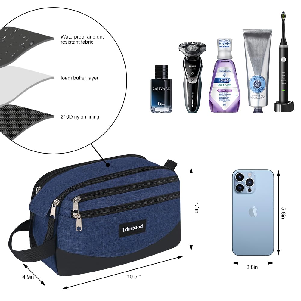 Waterproof Travel Toiletry Bag for Men - Navy Blue Dopp Kit with Multiple Pockets for Shaving Essentials & Grooming Accessories - Perfect for Business Trips, Gym, Camping & Daily Use