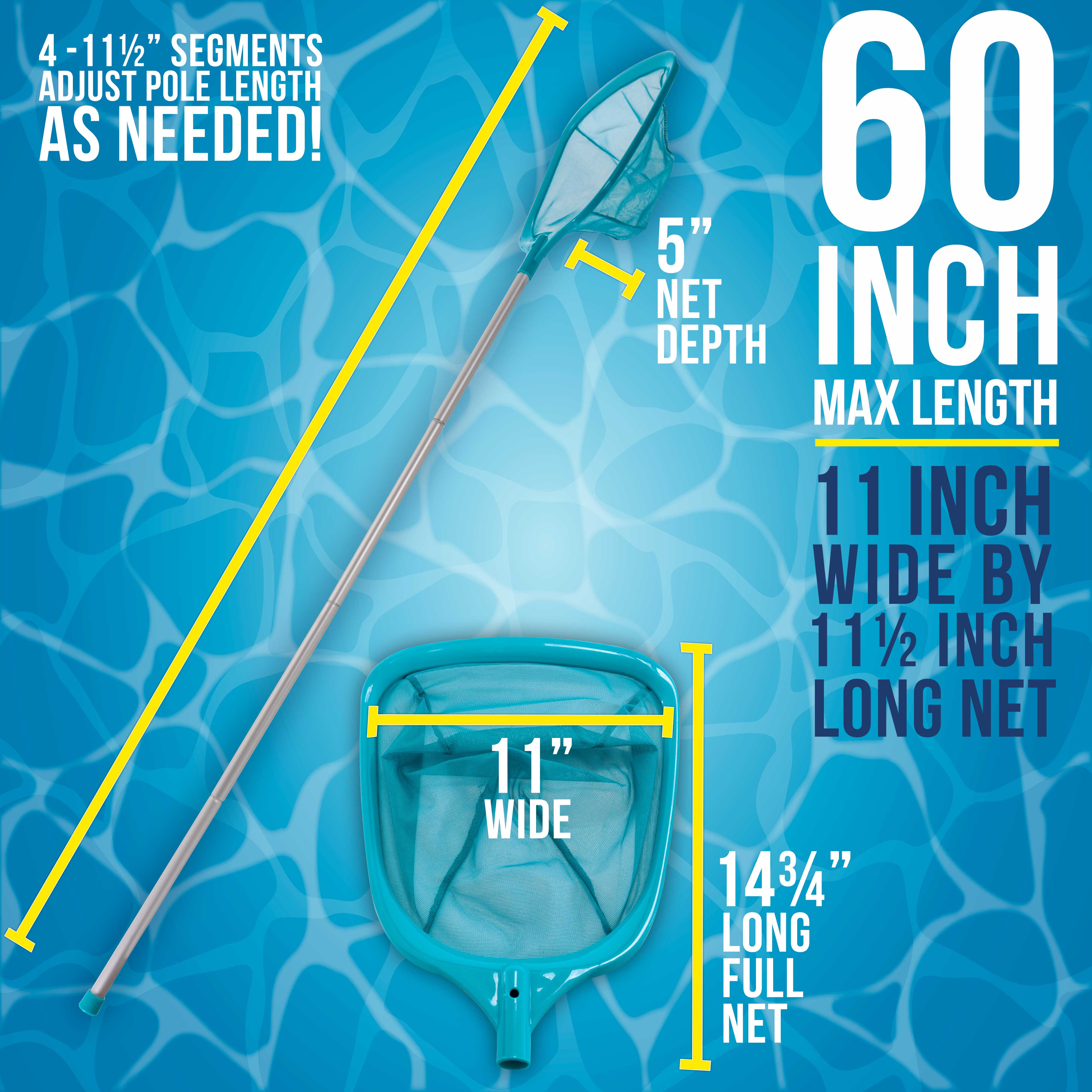 U.S. Pool Supply® 5ft Swimming Pool Leaf Skimmer Net with 4 Aluminum Pole Sections - 6