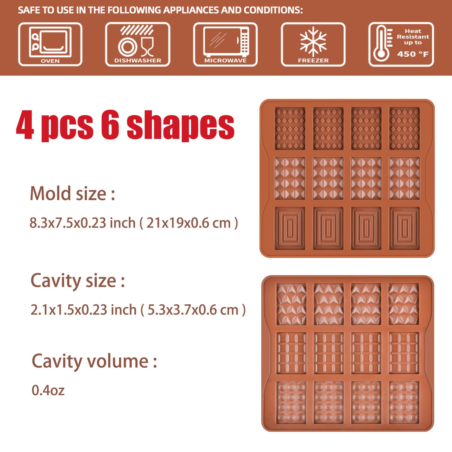 4-Piece Silicone Break Apart Candy Molds Set - Mini Chocolate Bar & Wax Melt Molds (A+B) for DIY Candy Making, Baking & Home Crafts - Perfect for Valentine's Day, Birthday Parties & Holiday Treats