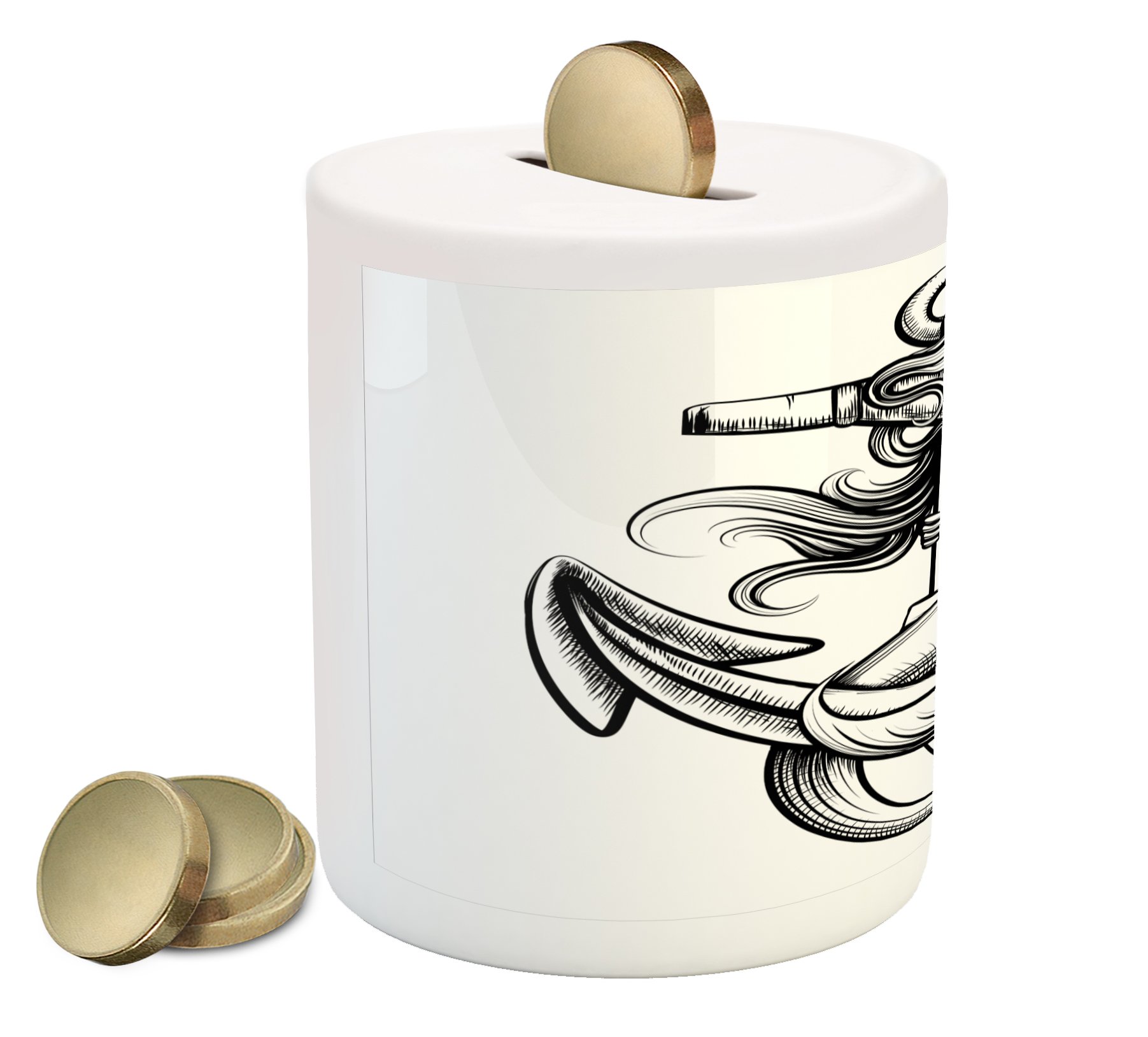Ambesonne Anchor Piggy Bank - Monochrome Mermaid & Tattoo Art Design, Greek Folklore Inspired Ceramic Coin Bank for Cash Savings (Black & White) | Perfect Gift for Nautical Lovers, Home Decor & Money Saving Goals