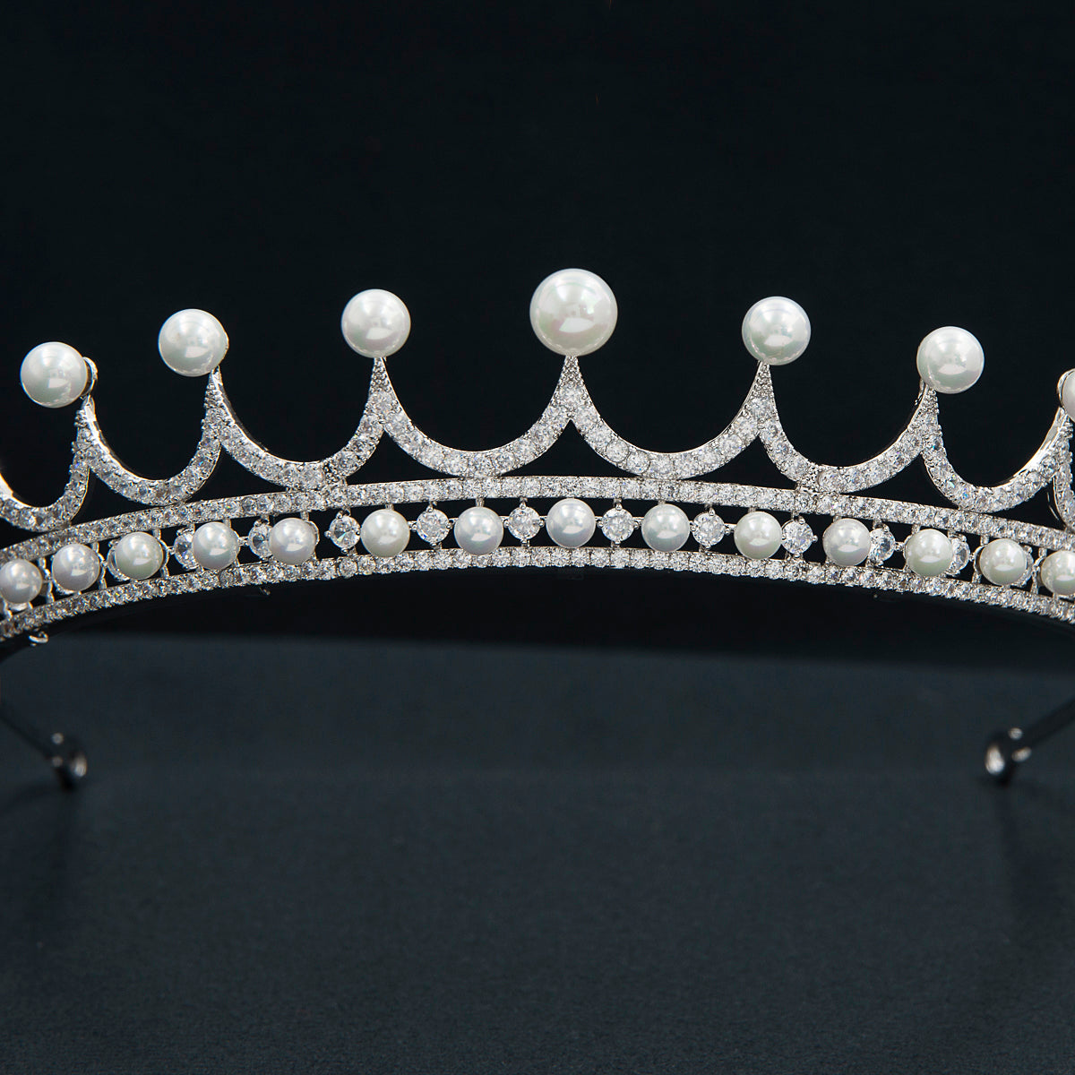 Elegant Cubic Zirconia Pearl Tiara for Weddings | Crystal Royal Diadem Headpiece CH10368 | Perfect for Bridal, Prom, Quinceañera & Formal Events
