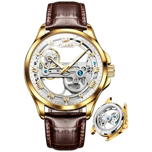 Skeleton Watch: Brown Leather White Dial