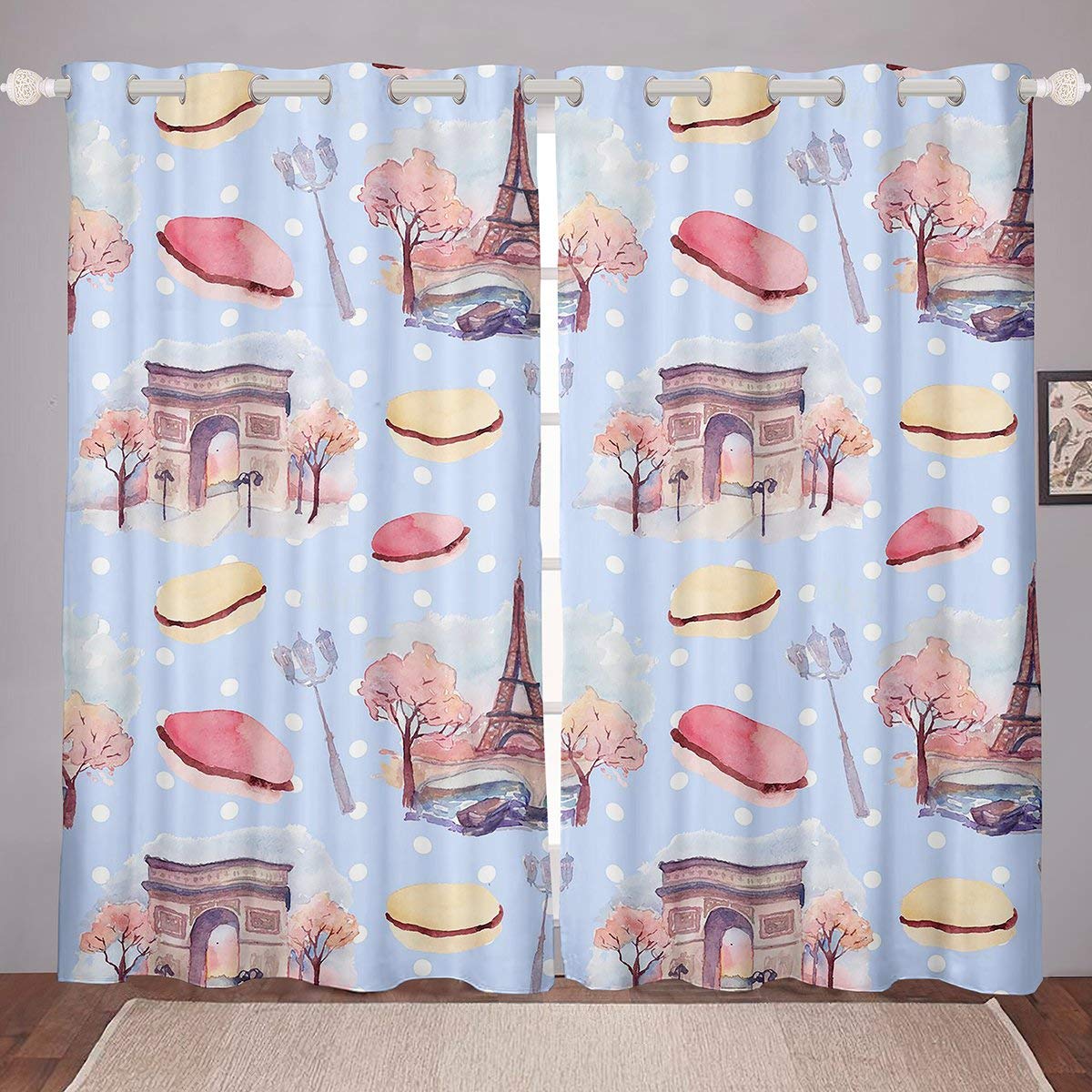 Erosebridal Paris Themed Window Curtains - Eiffel Tower & Arc de Triomphe Design, 104x63 Inch Blackout Drapes for Kids & Teens Room Decor, Perfect for Bedroom & Living Room