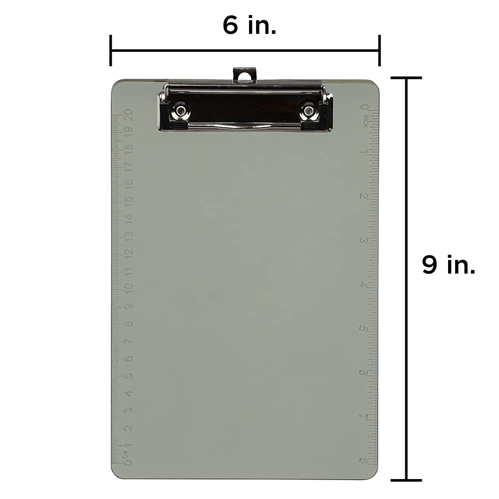 JAM PAPER Small Plastic Memo Clipboards with Low Profile Metal Clip - Mini (6 x 9 Inches) - Smoke Grey - Pack of 12 - Perfect for Office, School, and Home Organization