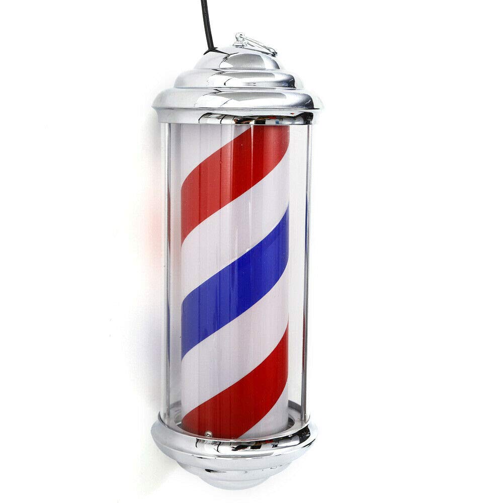 OUKANING 14.5” Barber Pole Light - Red White Blue Rotating LED Strip Light with US Plug & Wall Mount for Hair Salon Decor, Barber Shop Sign - Perfect for Salon Entrance, Window Display & Vintage Barber Shop Theme