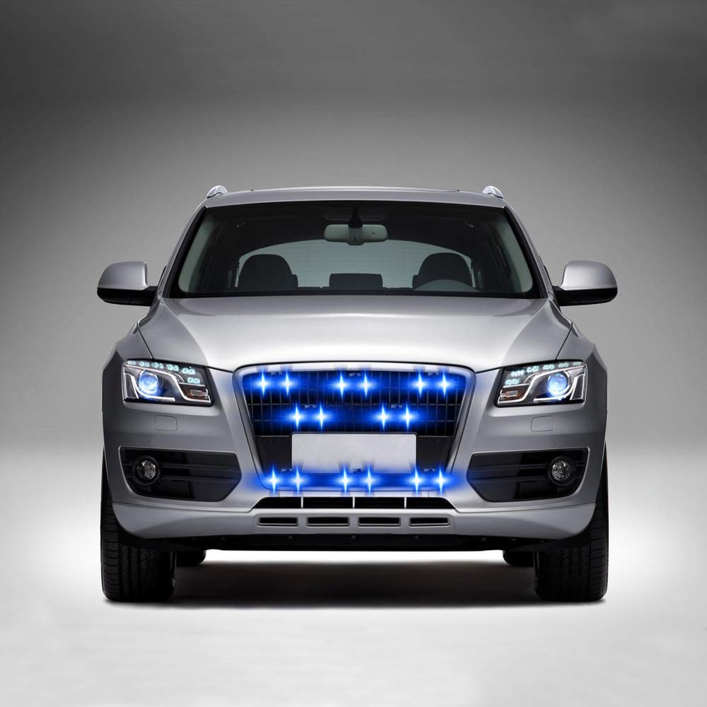 Blue 16 LED Grille Strobe Lights with Wireless Remote Control - 12V Emergency Warning Lights for Police Cars, Trucks & Ambulances | Perfect for Roadside Emergencies & Vehicle Safety