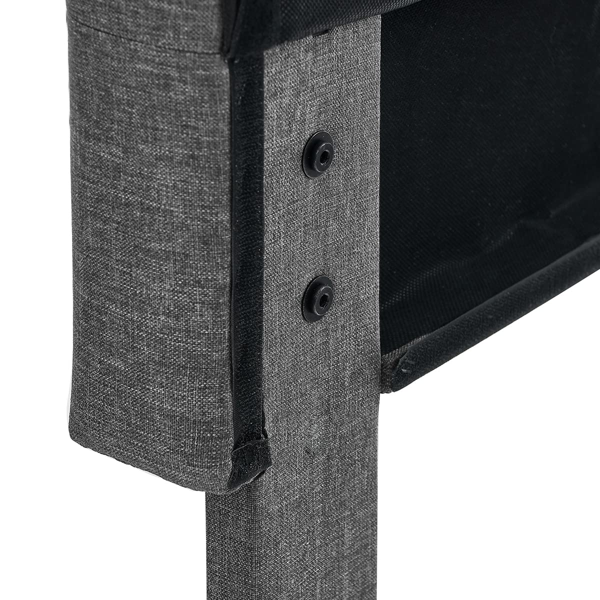 King Size Dark Grey Linen Upholstered Platform Bed Frame with Square Stitch Tufted Headboard & Wooden Slats - Adjustable Height for Modern Bedroom Decor