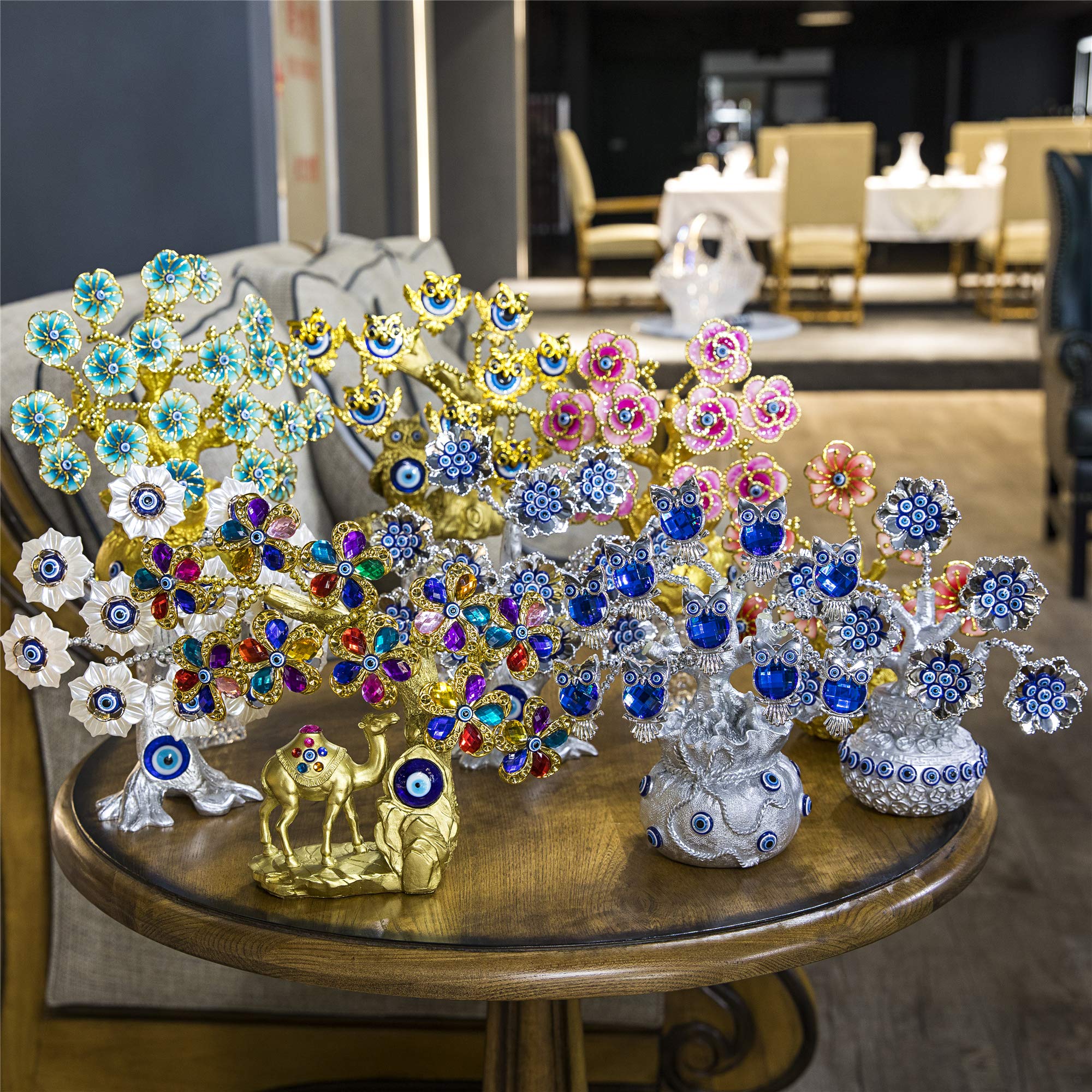 YU FENG Turkish Evil Eye Tree with Golden Lucky Bag - Artificial Plant in Vase for Home & Office Decor - Brings Good Luck, Wealth & Positive Energy | Perfect for Living Room, Bedroom, or Gift