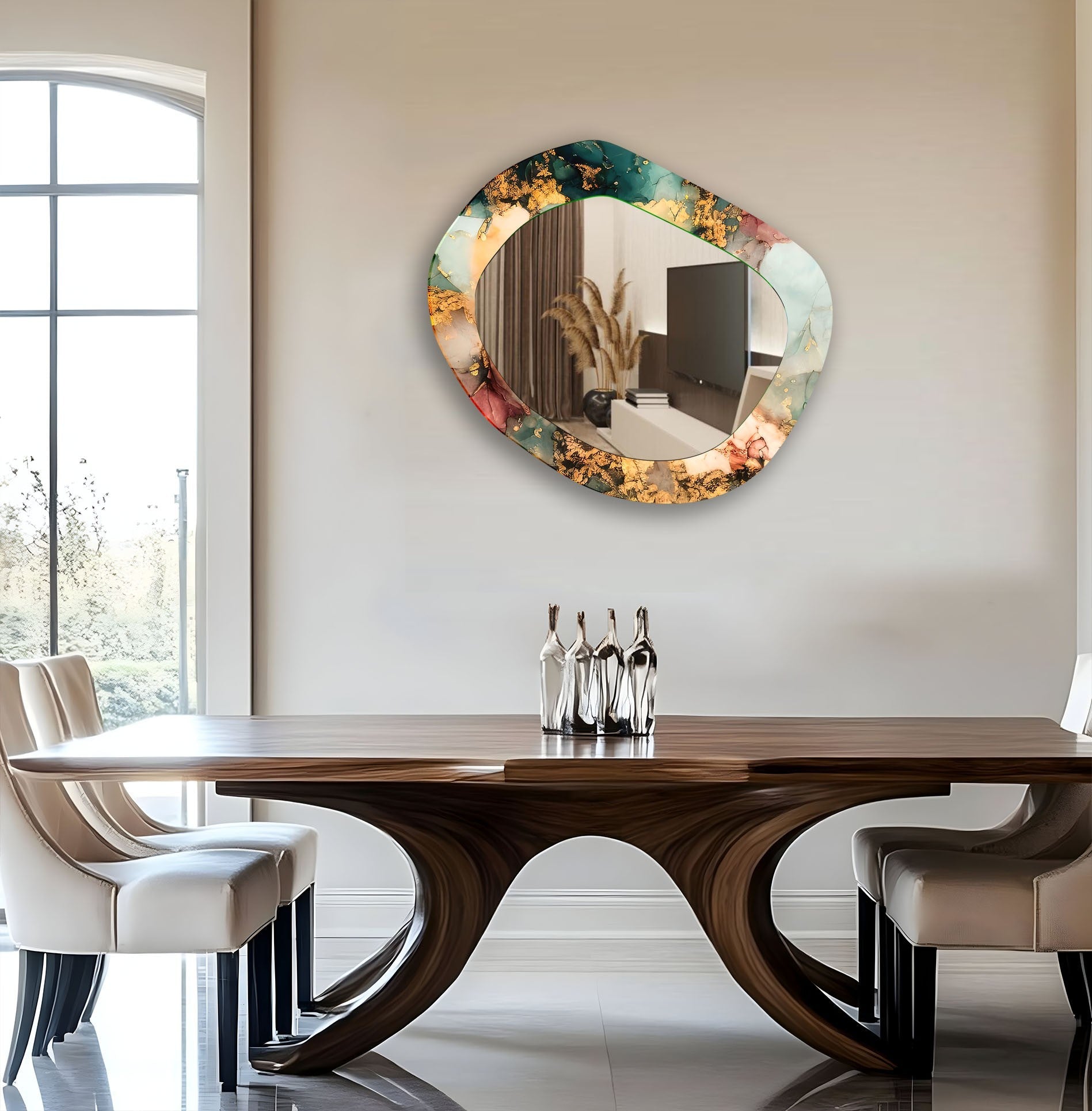 Modern Abstract Wall Mirror for Living Room - Colorful Decorative Home Decor - Perfect for Bedroom, Entryway & Bathroom