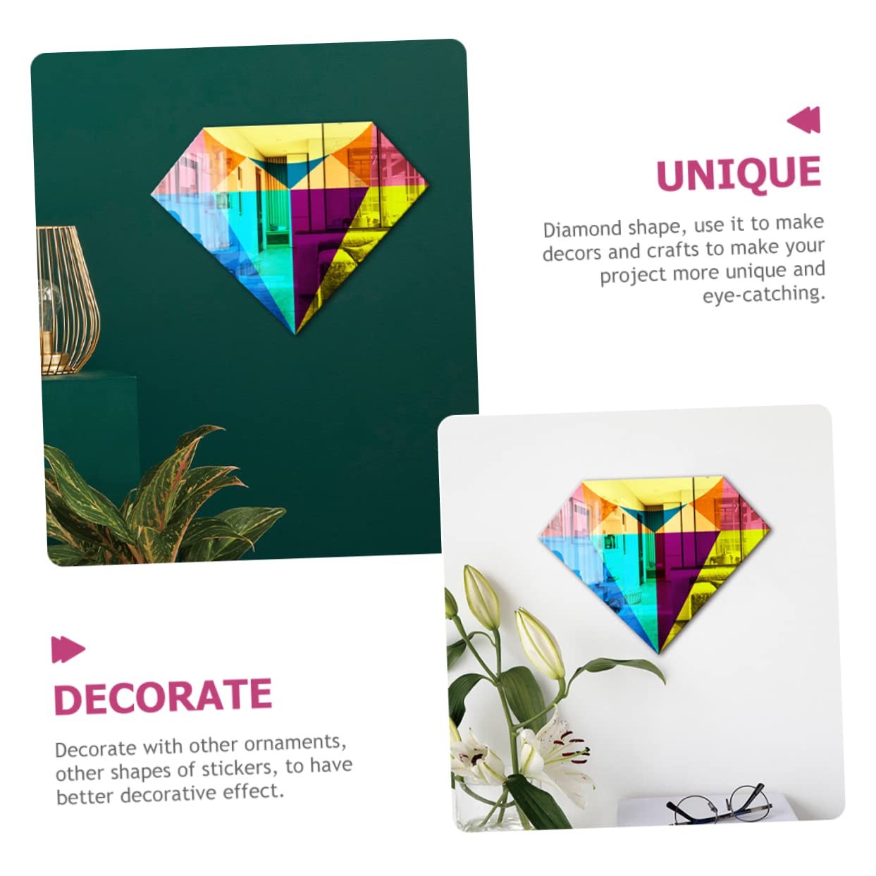OSALADI Diamond Shape Acrylic Mirror Wall Sticker - Removable Self-Adhesive Wall Decal for Bedroom, Living Room, and Bathroom Decor