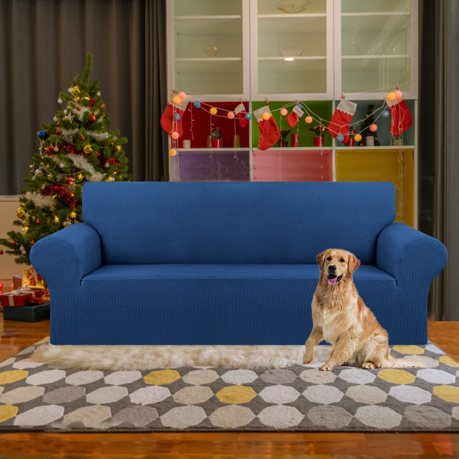 KEKUOU Stretch Sofa Cover Slipcover - Pet Friendly Jacquard Checked Furniture Protector for 3 Cushion Couches (79