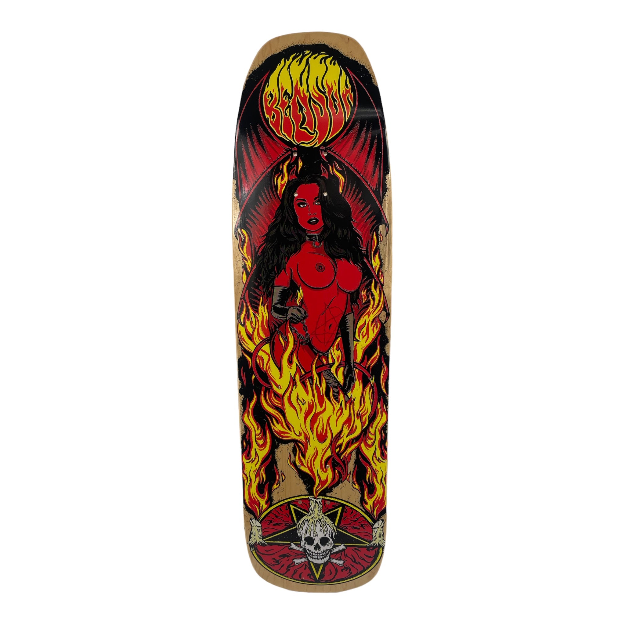 Benson RED Devil Woman Pro Deck Death Skateboard - 9 Inch POOL Shape for Street & Vert Skating - Perfect for Skate Parks & Pool Riding